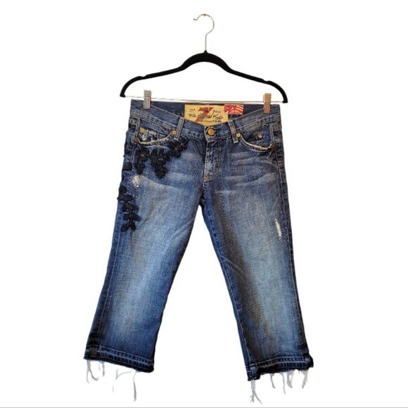 Vintage Y2K Seven Jeans Cropped Distressed  Capri Jeans - Picture 1 of 8